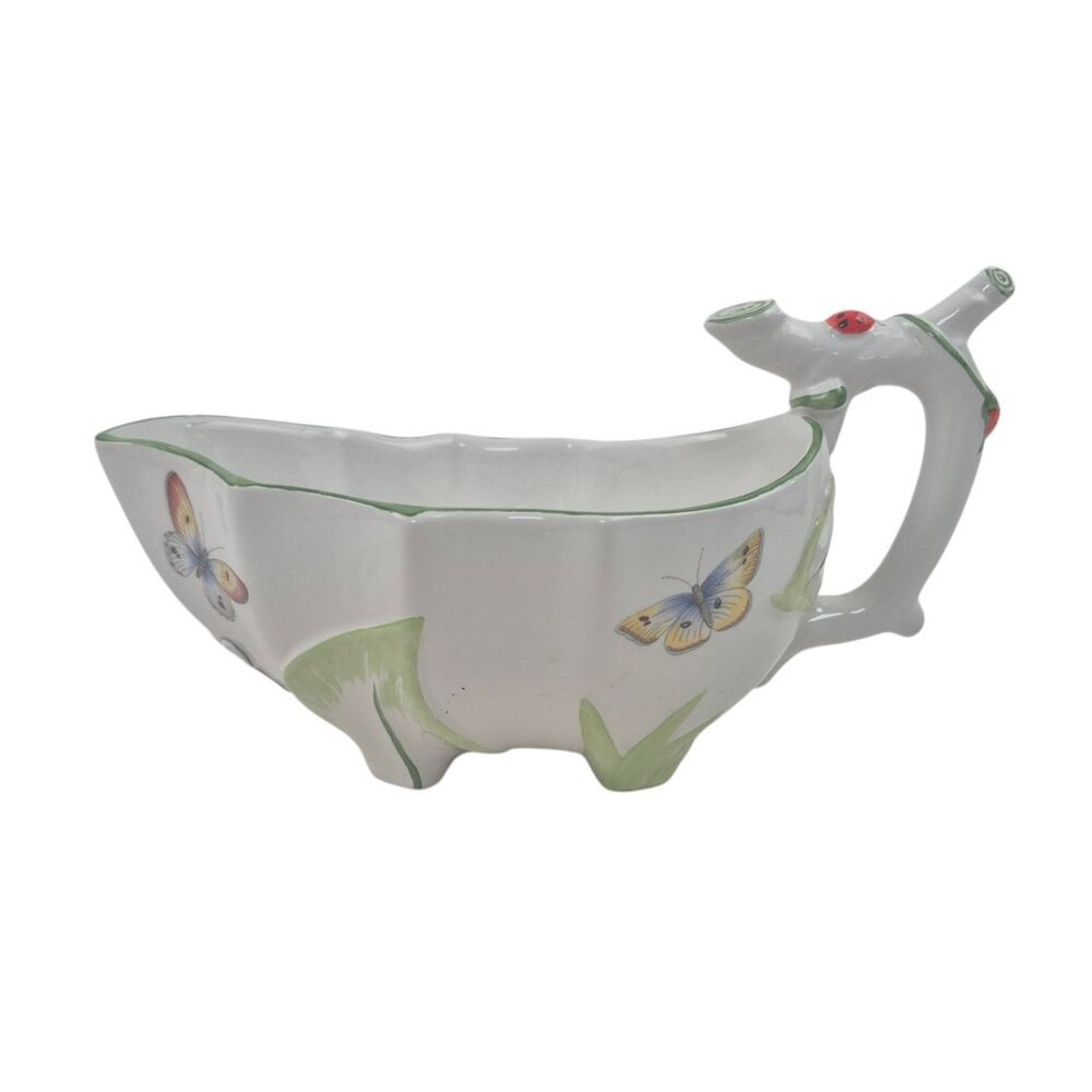 Mottahedeh Chelsea Strawberry Leaf Style Ceramic Sauceboat Italy Vintage